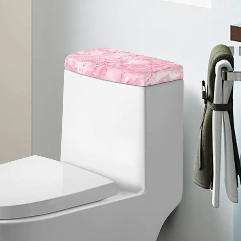 Tesivruno Marble Print Toilet Tank Lid Cover for Bathroom Universal Toilet Top Lid Protector with Elastic Bottom Keep Dust Stain Off Tanks, Pink - Image 1
